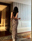 0122stepll Zebra Satin Backless Maxi Dress