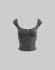 DreamyNerd Rosette Trim Fitted Cap Sleeve Top