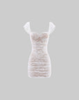 ROVENTE Ruched Lace Mini Dress
