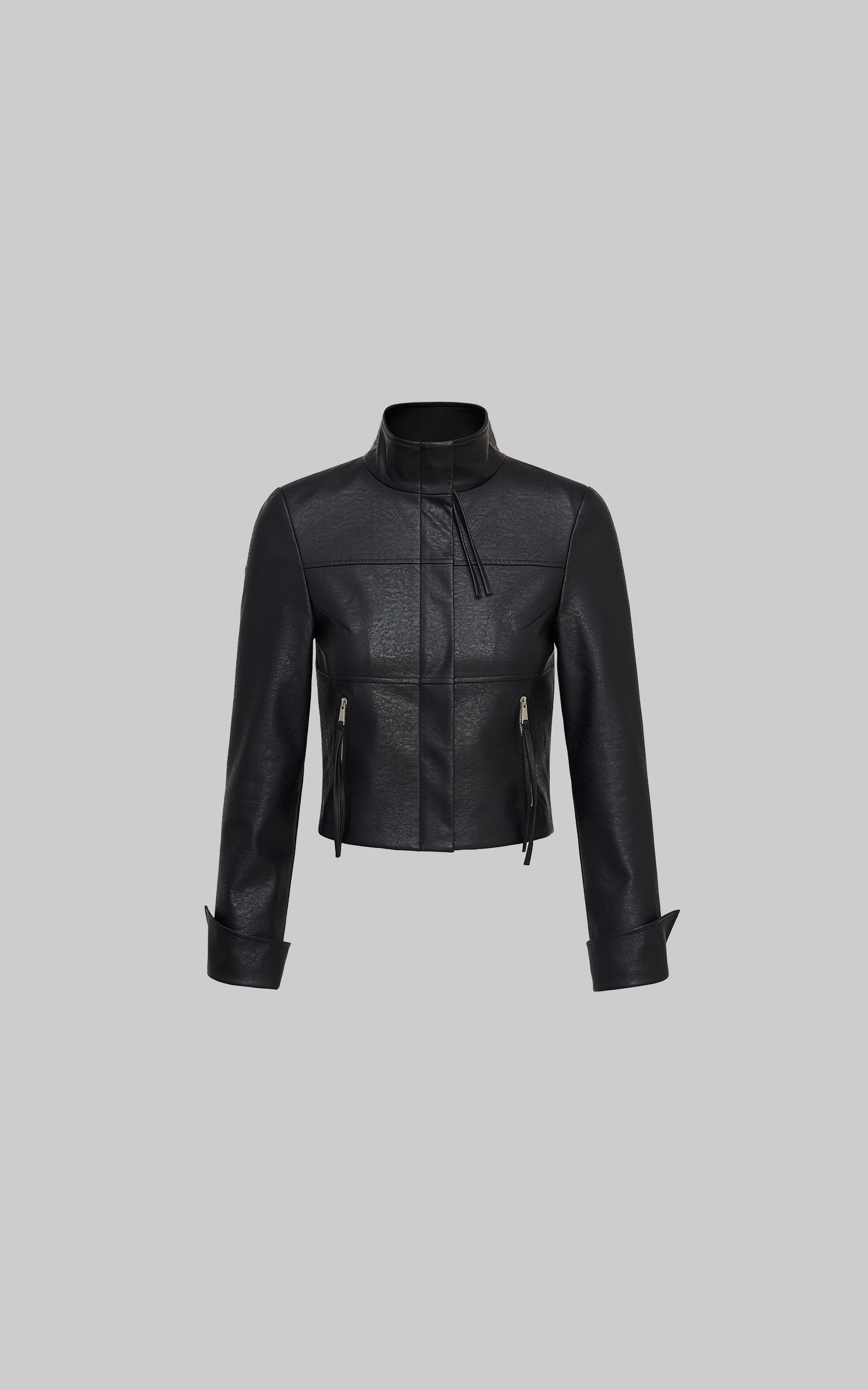 IAMXIAA Cropped Faux Leather Jacket with Zip Detail