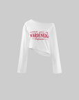 WARDEN EDGE Off-Shoulder Cropped Long Sleeve Tee with Asymmetric Hem