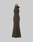 ROVENTE Cutout Halter Gown with Rosette Detail - PINKPARKS