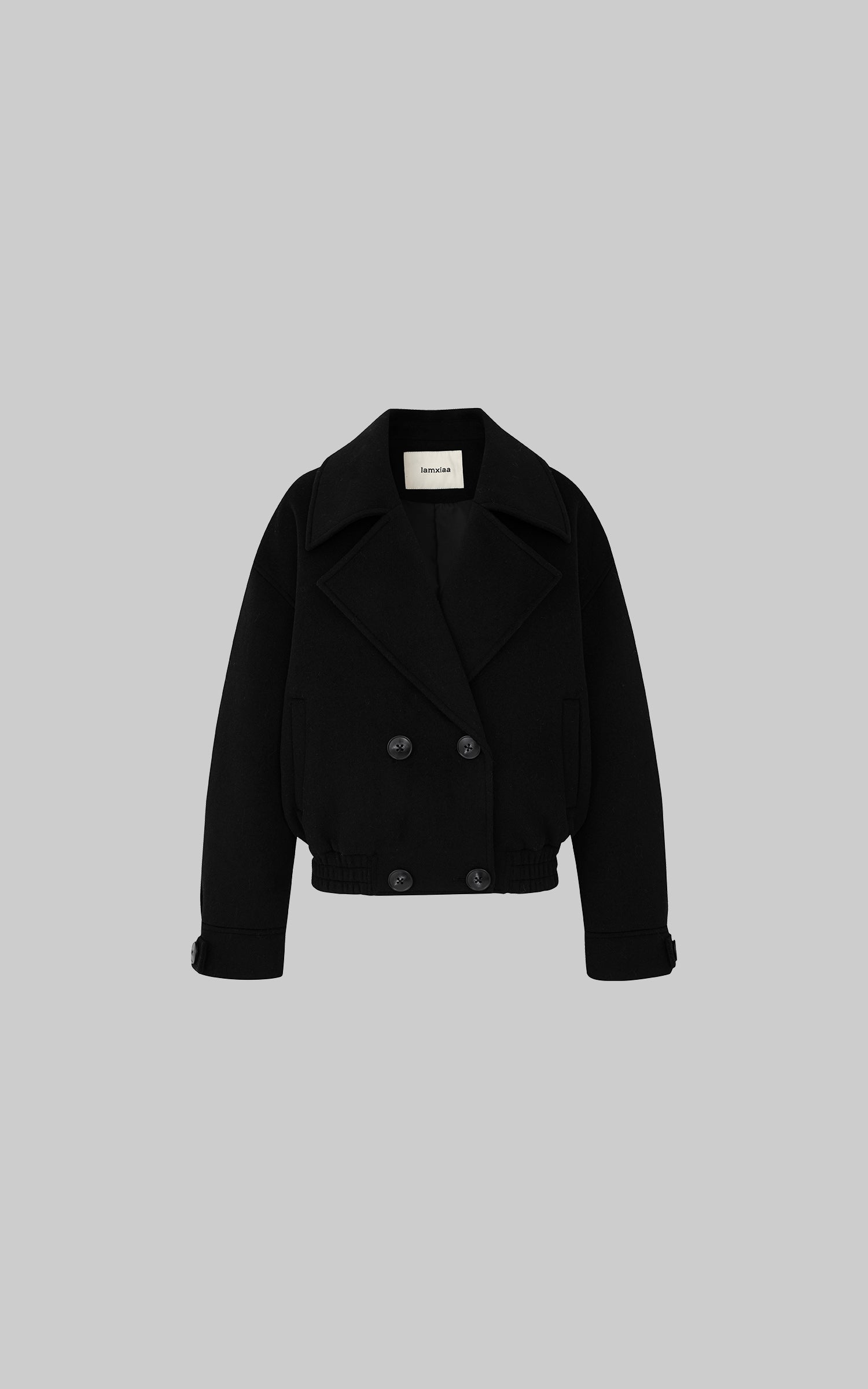 IAMXIAA Double-Breasted Cropped Wool-Like Jacket Women Short Lapel Coat
