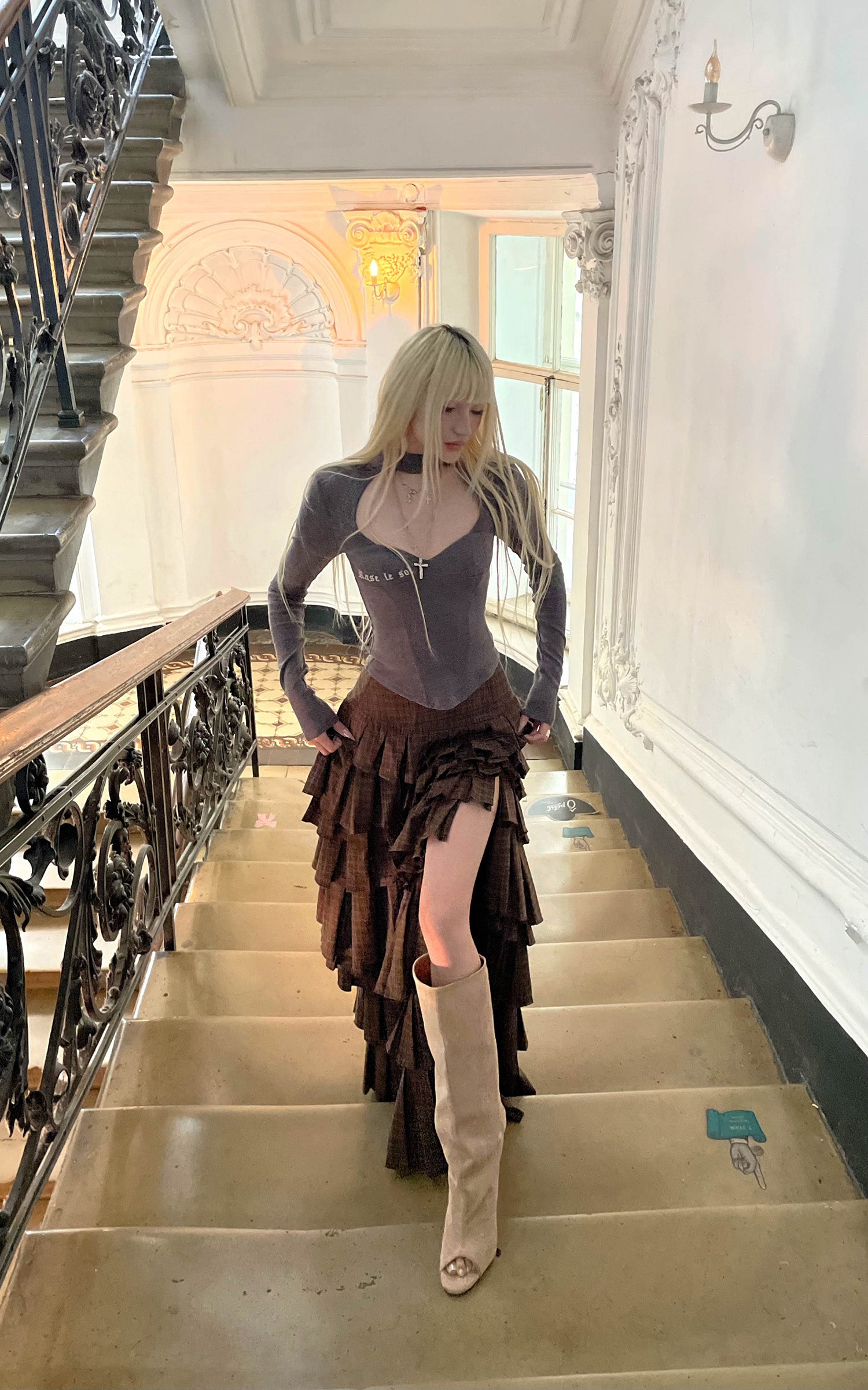 Rase le sol Asymmetric Cutout Ribbed Knit Top