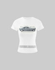 ROVENTE Vintage Car Graphic Baby Tee with Fitted Silhouette and Printed Text