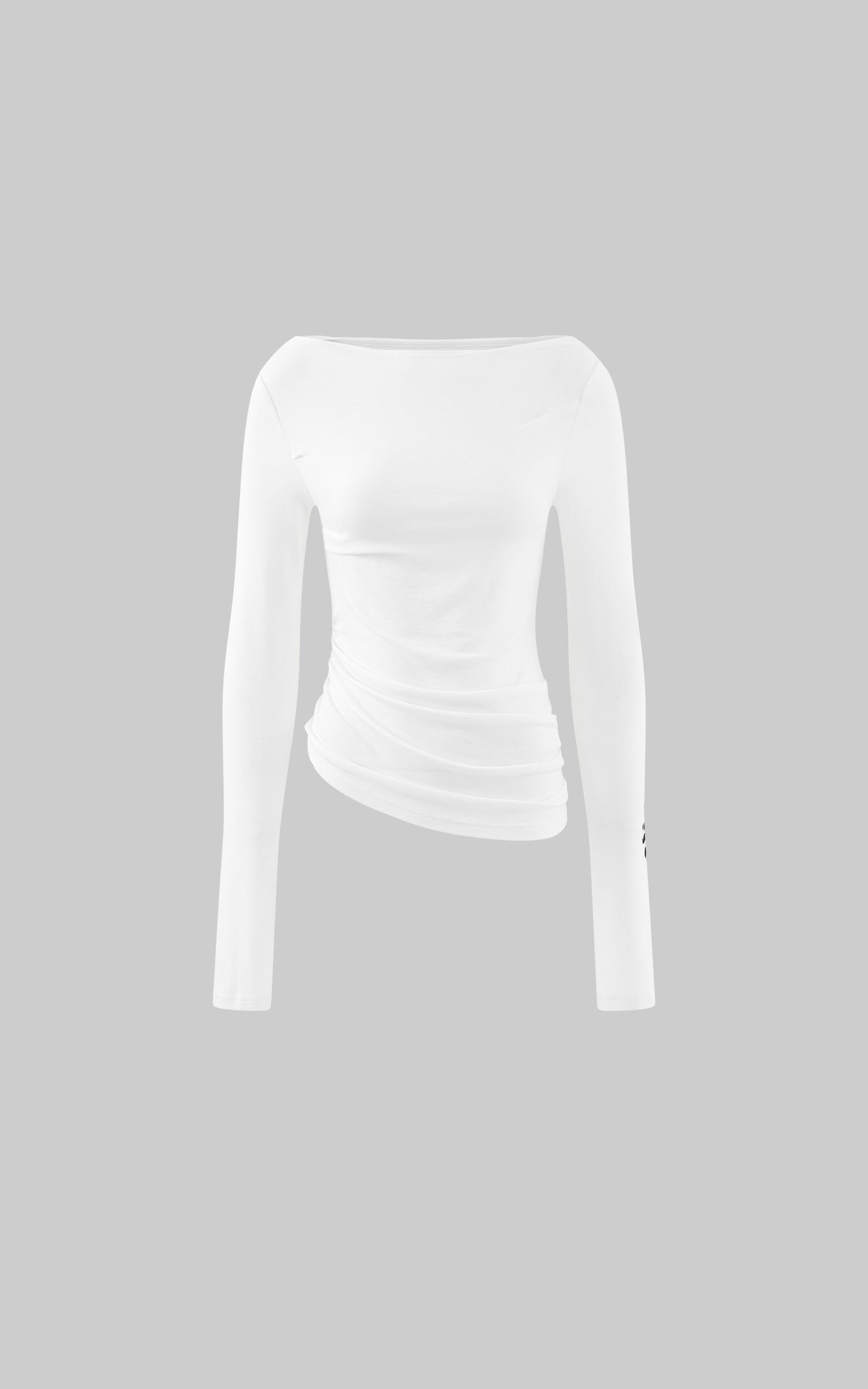 WARDEN EDGE Asymmetric Draped Long Sleeve Fitted Top