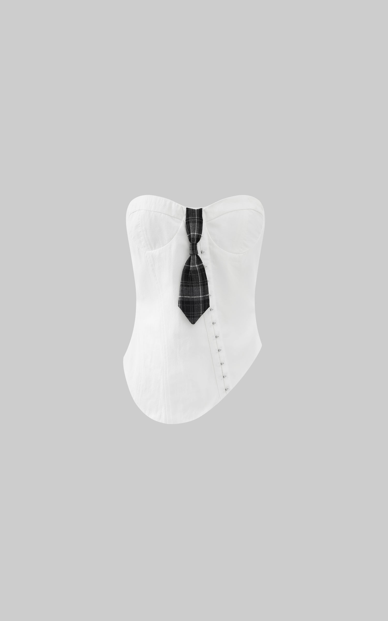Rase le sol Asymmetric Buttoned Strapless Top with Plaid Tie Accent - PINKPARKS
