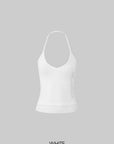 IAMXIAA Rhinestone Logo Lace Trim Halter Cami Tank Top