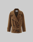 0122stepll Vintage Suede Oversized Double Breasted Belted Trench Jacket