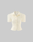 ROVENTE Tailored Puff Sleeve Shirt with Curved Hem and Fitted Waist