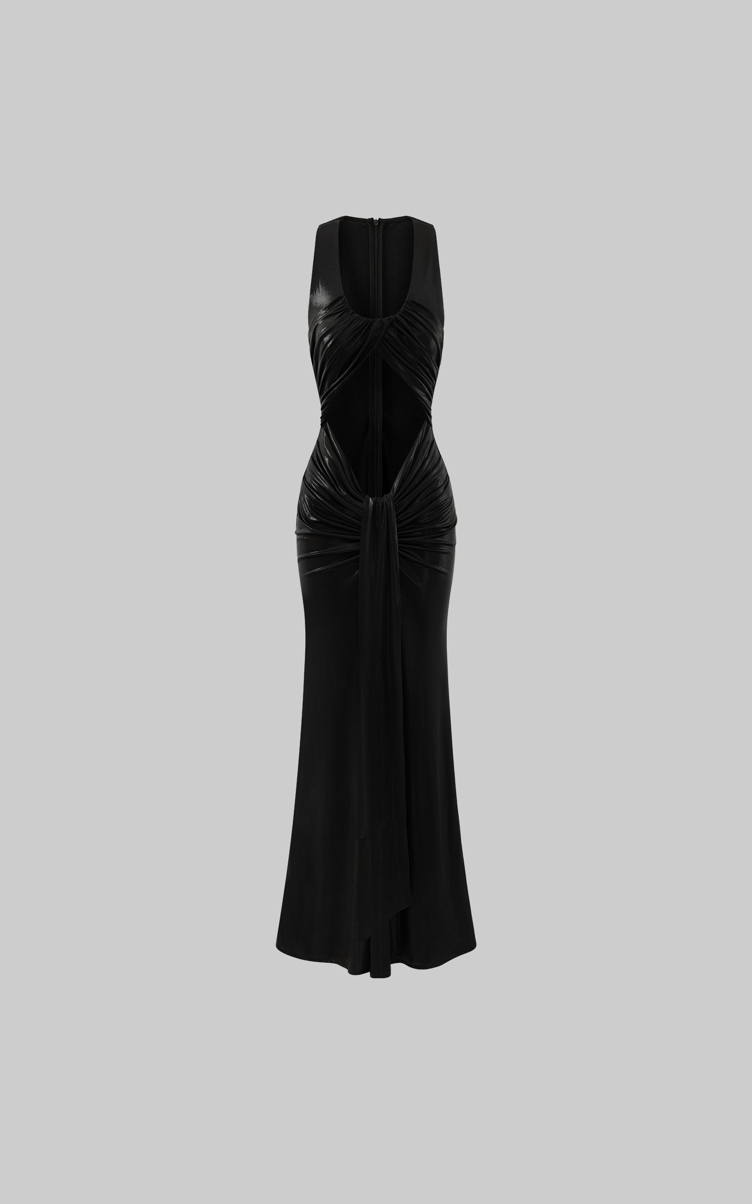 ROVENTE Cutout Draped Metallic Maxi Dress