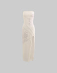 DreamyNerd Strapless Mesh Maxi Dress with Floral Embellishment