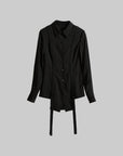 DOINDULGE Deconstructed Panel Shirt with Sheer Back and Embroidered Trims