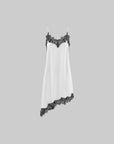 0122stepll Lace-Trim Asymmetric Satin Slip Dress