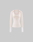 Rase le sol Lace-Trim Henley Fitted Long-Sleeve T-Shirt
