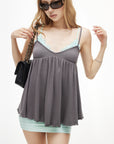 IAMXIAA Lace Trim Layered Cami Babydoll Swing Tank Top