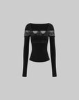 Rase le sol Lace-Panel Off-Shoulder Fitted Long-Sleeve T-Shirt