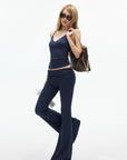 IAMXIAA Y2K Backless Halter Top & Low Rise Ruched Flare Pants Set