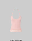 IAMXIAA Rhinestone Logo Lace Trim Halter Cami Tank Top