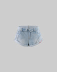 Rase le sol Low-Rise Rolled Hem Embroidered Denim Shorts