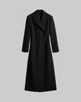 DOINDULGE Double Breasted Long Coat with Pinstripe and Contrast Lining