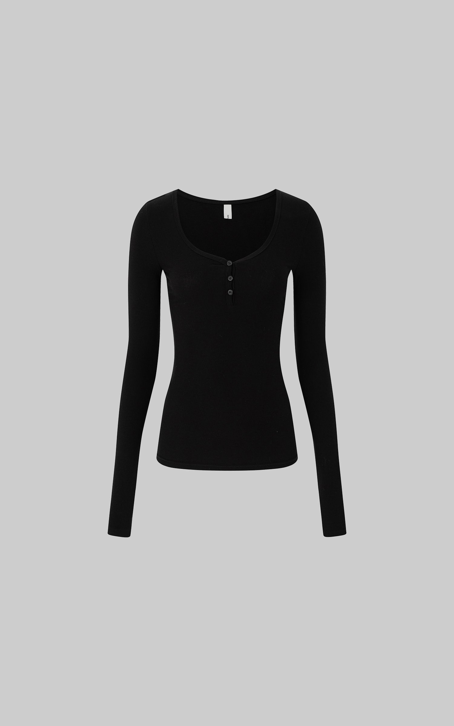 IAMXIAA Slim Fit Ribbed Henley Top with Scoop Neck and Button Detail