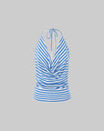 IAMXIAA Striped Open-Back Cowl Neck Halter Tie Top