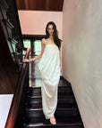 0122stepll Draped Strapless Top & Ruched Maxi Skirt Set