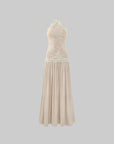 ROVENTE Embroidered Lace Halter Dress With Gathered Hem - PINKPARKS
