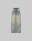 IAMXIAA Jean large taille basse à effet vintage