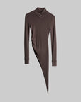 DOINDULGE Asymmetric Long Sleeve Top with Draped Hem