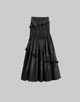 DOINDULGE Asymmetric Smocked Maxi Skirt