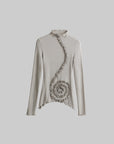 DOINDULGE Asymmetric Ruched High-Neck Long Sleeve Tee