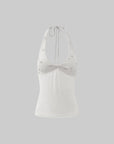 ROVENTE Embellished Halter Knit-Panel Top with Sheer Mesh Contrast - PINKPARKS