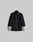 DOINDULGE High-Neck Textured Jacket with Crescent Button Detail