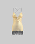 DreamyNerd Golden Lace-Trim Mini Slip Dress