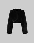 ROVENTE Oversized Sculptural Shoulder Faux Fur Cropped Jacket with Voluminous Sleeves