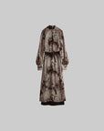 DOINDULGE Distressed Archive Print High Neck Long Sleeve Dress with Lace Waist Structure