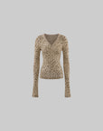 Rase le sol Leopard V-Neck Knit Base Layer Top