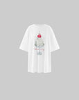 WARDEN EDGE Cherry Sundae Graphic Tee, Ruched Tank Top & Foldover Denim Micro Shorts Set