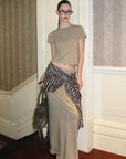 0122STEPLL Sheer Zebra Layered Low-Rise Maxi Skirt Three-Piece Set