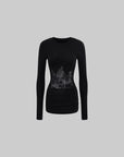 Low pixel Lace Panel Slim-Fit Knit Long Sleeve Top