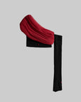 DOINDULGE Asymmetric Drape Top — Sculptural Red Pleats with Black Knit Base