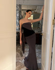 0122stepll Ensemble haut tube drapé asymétrique & jupe longue
