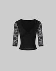 IAMXIAA Black Floral Lace Sweetheart Neck Fitted Top