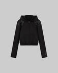WARDEN EDGE Studded Zip-Up Hoodie with Spiral Embellishments and Extended Sleeves
