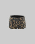 ROVENTE Deep V Black Top with Leopard Bra and Leopard Print Shorts Set
