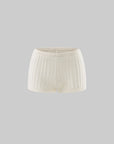 ROVENTE Plunging V-Neck Cable-Knit Sweater & Mini Shorts Set with Ribbed Waist