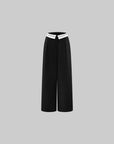 0122stepll Low-Rise Contrast Waist Wide-Leg Pants
