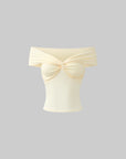 DreamyNerd Off-Shoulder Knot Front Ribbed Jersey Top - PINKPARKS